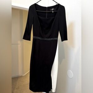 ABS by Allen Schwartz Black and White Dress with leather belt accent